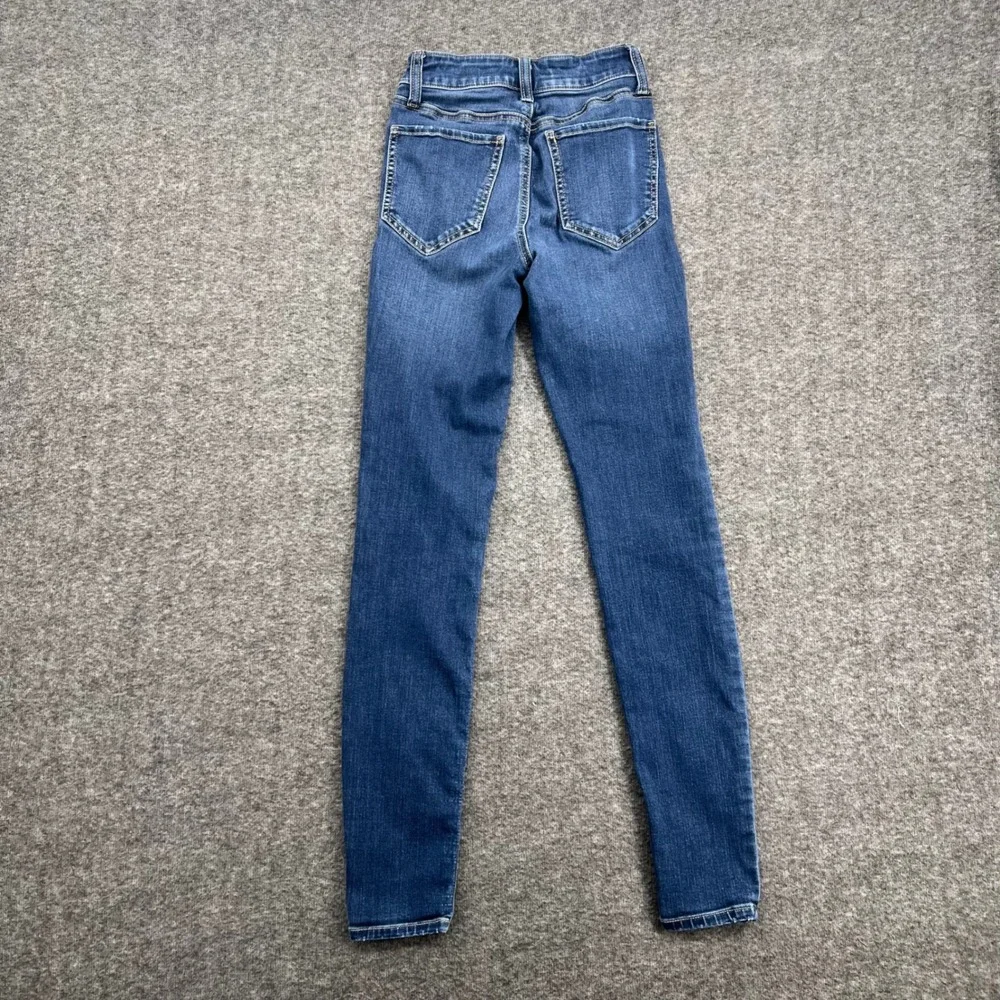 SO Womens High Rise Skinny Jeans Medium Wash Button Fly Size 0 24 Blue Denim